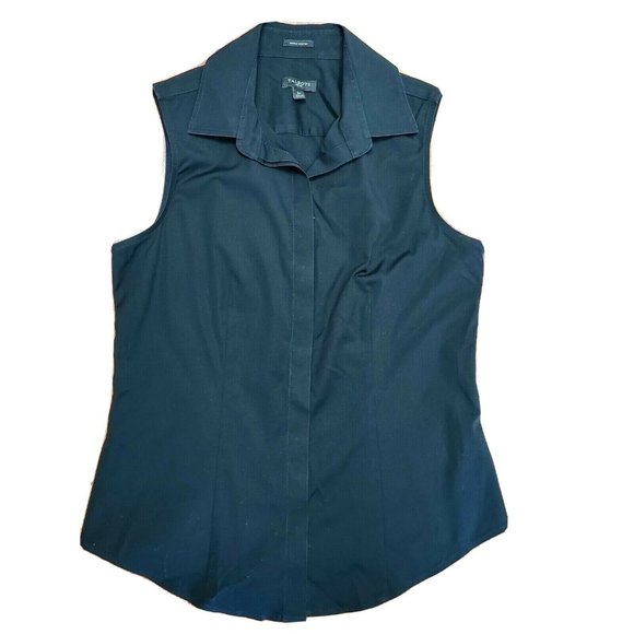 TALBOTS Solid All Black Sleeveless Button Front Collared Top Womens 0P 0 Petites - Picture 1 of 4